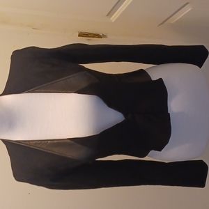 Zac Posen Black Cropped Leather-Trim Blazer Jacket